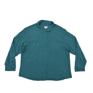 Chico's Size 3 Green Rayon Button-Up Top - Long sleeve Long Sleeve